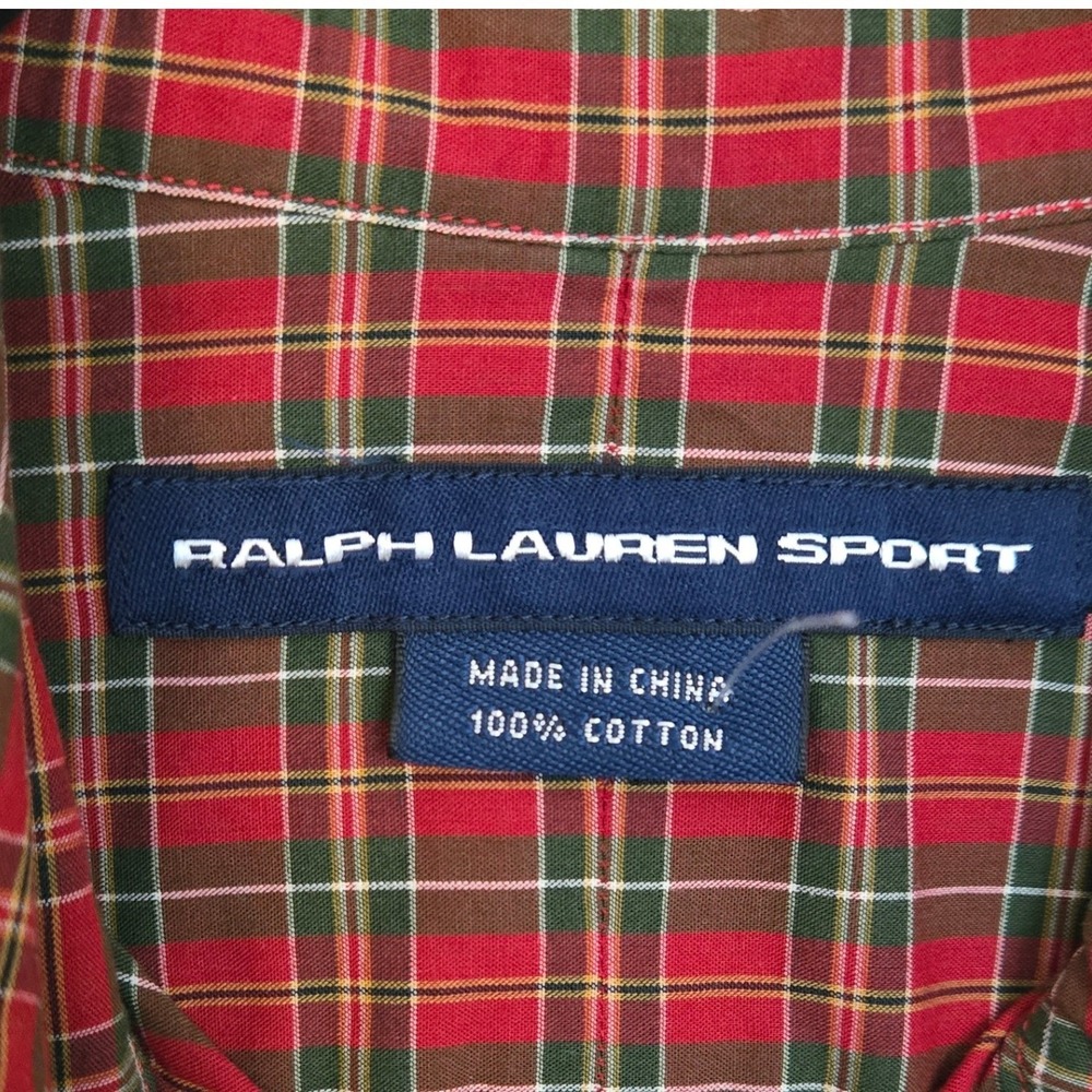 Ralph Lauren Sport Plaid Ruffle Tie Neck Blouse Cotton Sz 2 - Picture 6 of 6